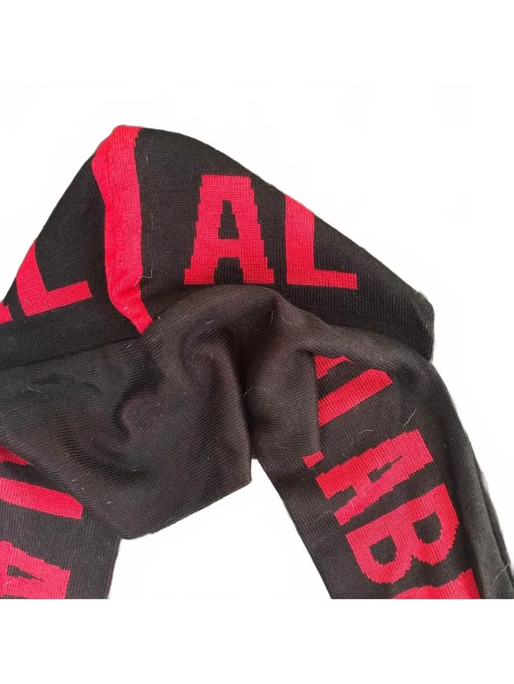 Black and Red Alabama Knit Hat with Fringed Scarf with Pockets